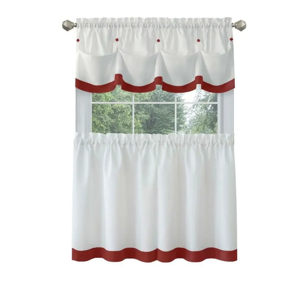 PowerSellerUSA Two-Tone Tier Pair Panels and Valance Kitchen Curtains Set for